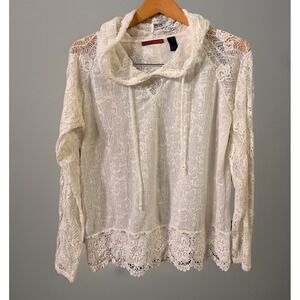 BKE Red Women's Cotton Blend Bohemian Coastal Cowgirl Lace Hoodie Shirt Size Med